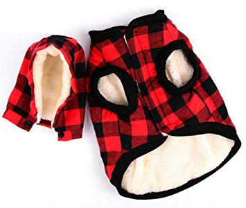 Rantow Giacca per Cani Antivento Cappotto Invernale Cappuccio Rimovibile Giacca per Cani Tempo Freddo Plaid Rosso/Plaid Blu Cucciolo con Cappuccio Abbigliamento Maglione Abiti (S, Plaid Rosso)