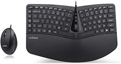 Perixx Periduo-406, Set Tastiera ergonomica e Mouse Verticale Compatto, con poggiapolsi Regolabile e Rotella di Scorrimento, Layout US Inglese