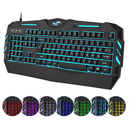 BAKTH Tastiera da Gioco con Filo, 7 Colori Luce LED Retroilluminato USB Gaming Tastiera per Videogioco PC Windows Mac, Paragonabile a Una Tastiera Meccanica, Tastiera Americana QWERTY