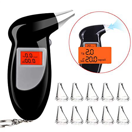 Faburo Etilometro Portatile Digitale, Professionale Alcool Test con Schermo LED Display, Alta Sensibilità Sensore Semiconduttore Alcool Tester con Bocchini 10 Pezzi (2 Batterie AAA Non Incluse)