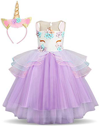 NNJXD Ragazza Unicorno Ruffles Fiori Festa Cosplay Abito da Sposa Vestito della Principessa