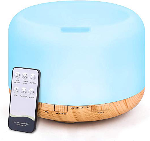 TENSWALL Diffusore di Aromi con Telecomando, 500ml Ultrasuoni Umidificatore Diffusore Oli Essenziali,7 Colori LED,2 Modo di Nebbia,4 Impostazioni Timer,Auto Spegnimento per Yoga, Spa, Ufficio, Casa