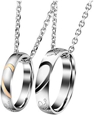 Jovivi 2 PCS Collana in Acciaio per Coppia con Pendente Anello Puzzle Cuore Spezzato Argento Regalo per Lui Lei di San Valentino può Personalizzare