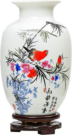 ufengke Jing Dezhen Vaso In Ceramica, Vaso Piccolo Con Motivi Di Fiori E Uccelli, Vaso Nero Vasi Cinesi Vaso Decorativi, Per La Famiglia, Ufficio, Matrimonio, Festa