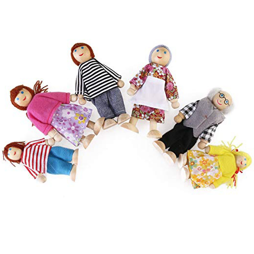 OULII 6pcs bambola felice famiglia burattino di legno congiunta Maumet compresi i nonni per bambini divertente regalo di ruolo