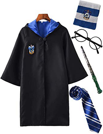 YONIER Costume per Adulti per Bambini Costume di Harry Potter Mantello Articoli per Set di cinematografici Bacchetta Magica Cravatta Sciarpa Occhiali Carnevale Fancy Dress Halloween Nero Big Size