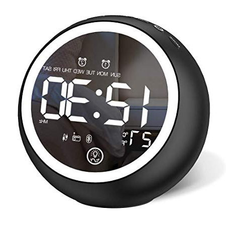 ONEWELL FM Sveglia Digitale,Radiosveglia LED Elettronica,con Funzione Ora 12/24, 3 Luminosità modalità, Data,Temperatura e Specchio per Il Trucco per La Soggiorno della Camera da Letto