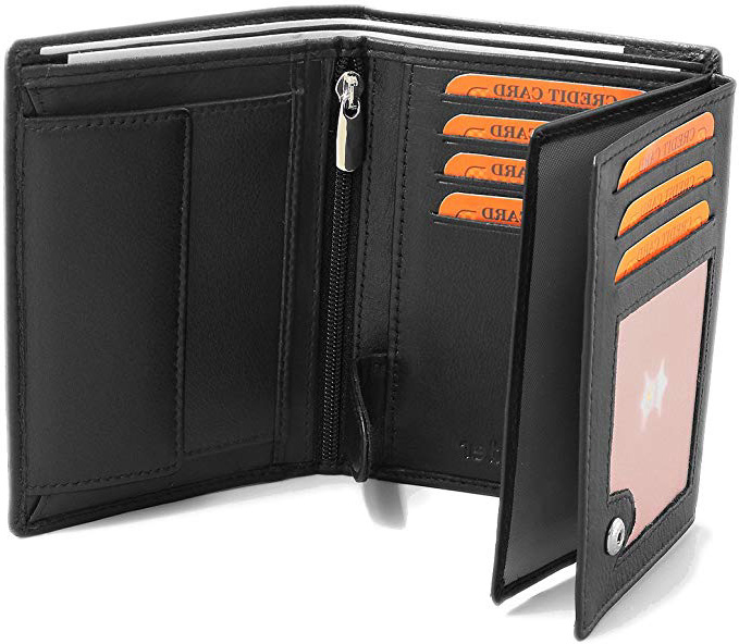 Portafoglio nero in vera pelle in formato verticale - PROTEZIONE RFID - del modello „Fa.Volmer #Ph3“