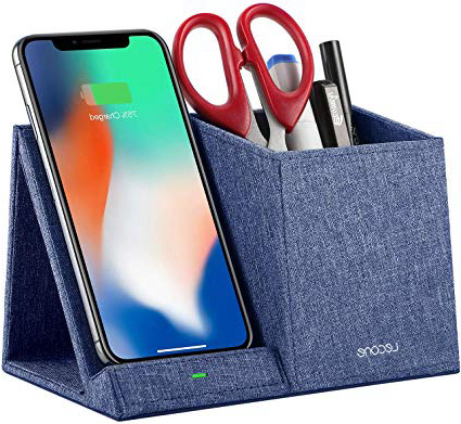 Lecone Caricatore Wireless con Organizzatori Porta caricatore a induzione in tessuto Portapenne 10W Ricarica Rapida certificato Qi,per iPhone Xs MAX/XR/XS/X/8/8 Plus, Samsung S10/S9/S9+/S8/S8+ e altri
