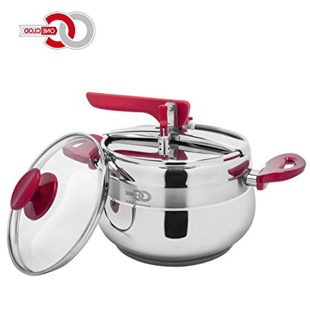 OneClod Pentola a Pressione Floria, 5L Acciaio Inossidabile, Valvola di Sicurezza, Adatta a induzione, Ricettario e Coperchio Vetro Incluso, Consigliato da Chef, Certificato CE - PENTOLA PRESSIONE