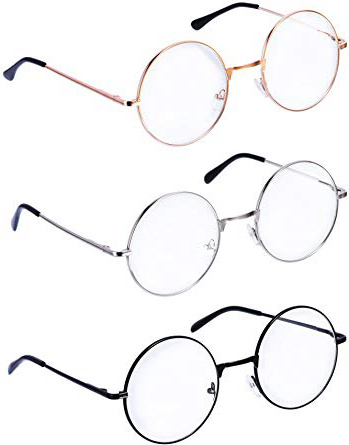 Montature Occhiali da Vista in Metallo Tondo Occhiali Retrò Metallo Lente Trasparente, Unisex, Colore Nero, Oro, Argento, 3 Paia
