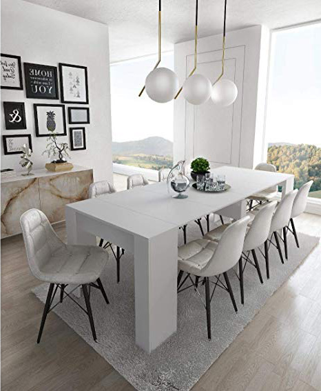 Home Innovation - Tavolo Consolle per sala da pranzo e soggiorno, rettangolare, allungabile fino a 237 cm, colore bianco lucido, fino a 10 persone, Dimensioni chiuso: 90x50x78 cm.