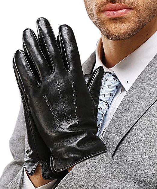 Harrms Guanti Pelle Uomo inverno, da genuina nappa pelle con foderata in peluche e finitura a maglia, schermo tattile/dattilografare/guidare disponibile