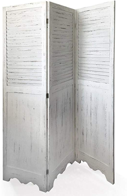 VERDELOOK Shabby, Paravento a 3 Ante in Legno,Anta 44x168x3 cm, Bianco, per arredo casa.