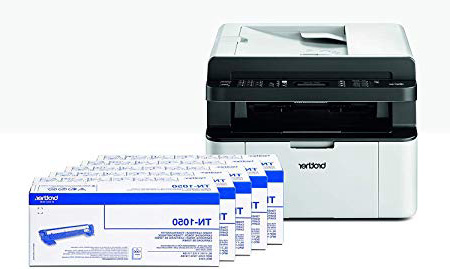Brother MFC1910W Stampante Multifunzione Laser, Bundle All in Box con 5 Toner Originali Inclusi, Wi-Fi, Bianco e Nero