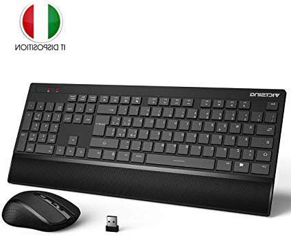 VicTsing Tastiera e Mouse Wireless PC, Kit Mouse e Tastiera Wireless PC Layout Italiano Design Protezione del Polso, per Windows XP/7/8/10/ Mac PS4. Versione Aggiornata