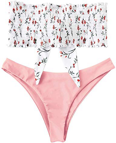 ZAFUL Costume da Bagno da Donna, Bikini Donna Senza Imbottitura, a Costine, con Stampa Floreale