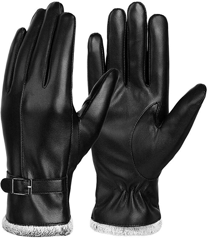 VBIGER Guanti Donna Pelle Guanti Touch Screen Guanti Donna Invernali Guanti Ciclismo, Nero