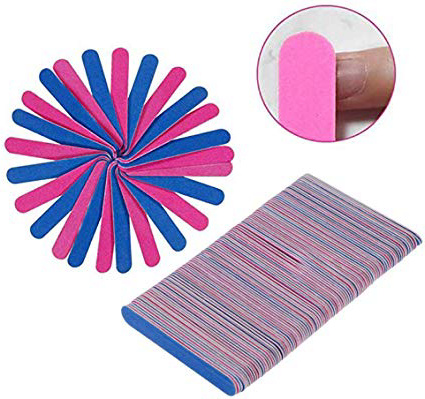 100 Pezzi Monouso Lime per Unghie a Due Lato Smeriglio Bordi Strumenti di Manicure, nail a buffer file Blu e Rosa per Ricostruzione Unghie Nail Art