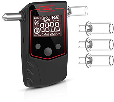 Oasser Etilometro Portatile Certificato Alcool Tester Digitale Schermo LCD Sensore Semiconduttore con 4 Boccagli con Martello di sicurezza T6
