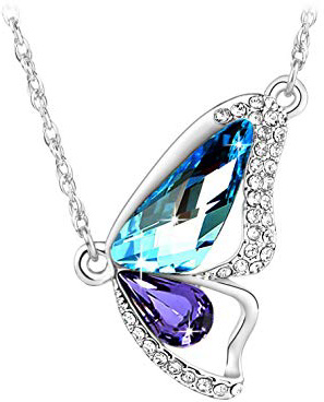 Le Premium® Collana con Ciondolo a Farfalla a bozzolo Spezzato Realizzato con Elementi Swarovski® Acquamarina + Tanzanite/Rosa Chiaro/Tanzanite Viola + Blu Acquamarina