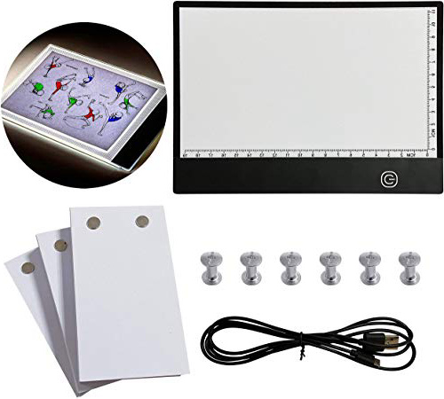 Novsix Flip Book Kit: 270 Fogli di Carta per Animazioni con Viti Rimovibili e Scatola Luminosa a LED per tracciamento e Disegno, Alimentato Tramite USB A5 Lightbox con oscuramento Continuo e Righello