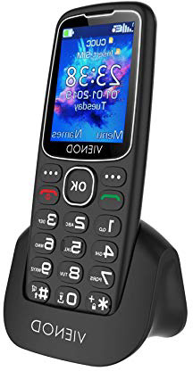 VIENOD V206 GSM Telefono Cellulare per Anziani con Tasti Grandi, 2.4'' Grande Display, Cellulare con Tasto SOS, Base di Ricarica, FM Radio, Nero