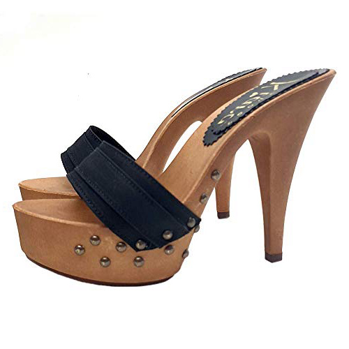 Kiara Shoes Zoccoli con base Mou & Borchie dal 35 al 42 - Tacco 13 - K9333 NERO