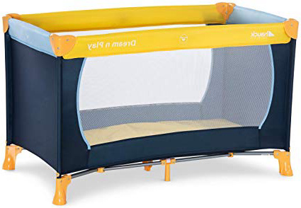 Hauck Dream N Play Lettino da Viaggio per Neonati e Bambini Fino a 15 Kg con Leggero Anti-Ribaltamento, Multicolore (Giallo/ Blu/ Navy)