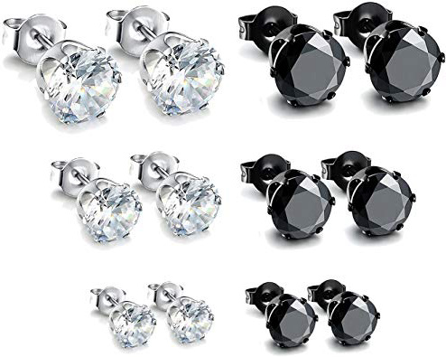 Besjewel orecchini set 3 mm-5 mm acciaio chirurgico ipoallergenico, orecchini per donna, 6 paia.