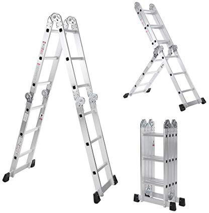 iKayaa 7 in 1 Multi Purpose passo scaletta pieghevole ponteggio alluminio estensione scaletta lavoro piattaforma 330lb / 150KG di capacità