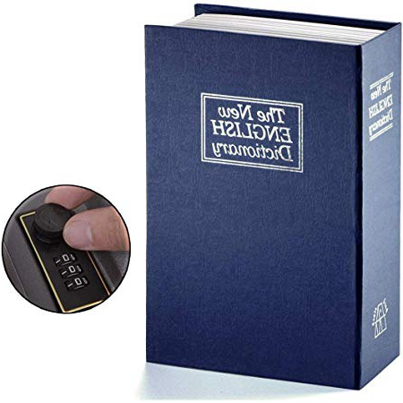 Salvadanaio/cassaforte a forma di dizionario con lucchetto a combinazione, portatile, ideale per riporre i soldi, Blue, small