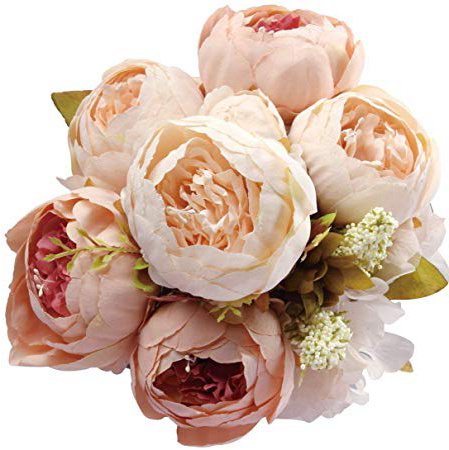 Amkun - Bouquet vintage di peonie artificiali in seta, ornamento per casa e matrimoni, confezione da 1 Champagne