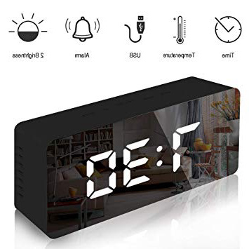Trongle Lambony - Sveglia Digitale a Specchio con Temperatura, Display a LED, luminosità Regolabile, USB e alimentata a Batteria, per Camera da Letto, Ufficio, Colore: Nero, 14,6 x 8,4 x 4,2 cm
