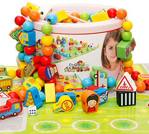 Perline di legno colorate, allacciatura di legno, giocattoli di perline, traffico cittadino, giocattoli a motore, perline fai da te, set di artigianato, giocattoli musicali, regali per bambini