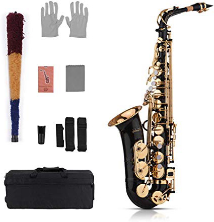 Muslady Eb Alto Sassofono Sax Ottone Laccato Oro 82Z Tipo Chiave Strumento a Fiato con Imbottito Carry Guanti Casuali Pezza per Pulire Spazzola Cinghie di Sax Ance