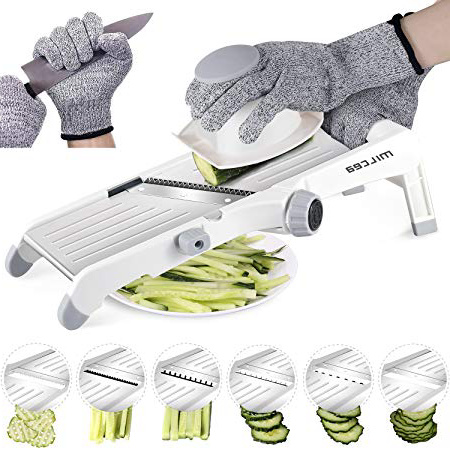 MILcea Affettatrice per Mandolino 3 in 1 Aggiornata in Acciaio Inossidabile Affettatrice da Cucina Regolabile per Frutta e Verdura Da Carta Sottile a 9 mm(Guanti di Sicurezza Inclusi)