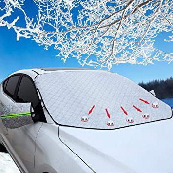 TOPWINNER Protezione Parabrezza Magnetico Auto con Copertura Specchietto Retrovisore Striscia Riflettente Impermeabile Antivento Argento 147 * 126cm