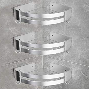 Yorbay Mensola Doccia per Angolo Bagno, Set da 3 pezzi Alluminio Aeronautico Anti-Ruggine, Nessuna Foratura Autoadesivo Montaggio a Parete, Sabbiatura Brillante