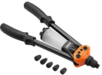 Tacklife Rivettatrice Professionale Manuale, Pinze per Rivetti a Doppia Impugnatura, Dimensioni Compatte, con Contenitore di Raccolta, 5 Rifornimenti di Naso Intercambiabili - HHR2A