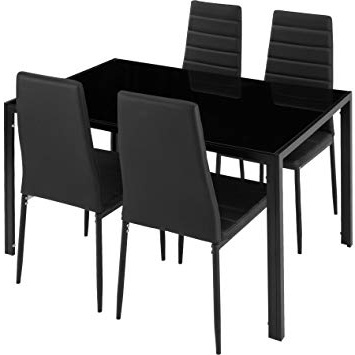 TecTake Tavolo de Pranzo con 4 sedie | Elevato Comfort di Seduta | Robusto Piano del Tavolo in Vetro di Sicurezza - Disponibile in Diversi Colori (Nero | No. 402837)