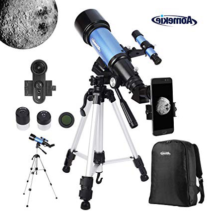 Aomekie Telescopio Astronomico Bambini Telescopio Rifrattore con Treppiede Regolabile Adattatore per Smartphone Lente Barlow 3X e Mirino per Principianti