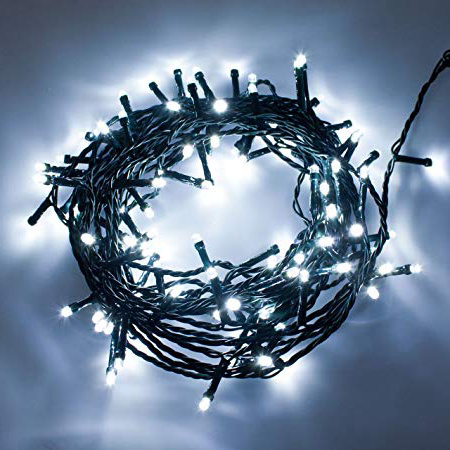Catena di luci musicale 14,5 m, 200 led bianco freddo, cavo verde