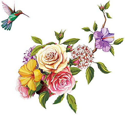 ufengke Adesivi Murali Fiori Adesivi Muro Colibrì Vinile Removibile Camera da Letto Soggiorno Ufficio Decorazioni Parete