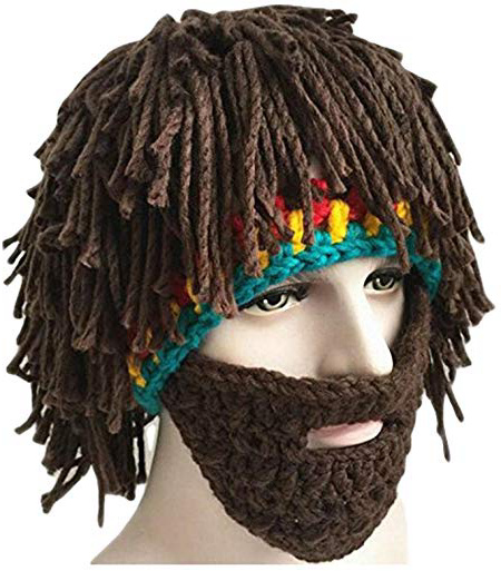 Kentop Unisex Parrucca Cappello Divertente Lavorato a Maglia Beanie Berretto Maschera da Sci Invernale Cappello con Barba