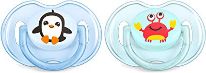 Philips Avent SCF169/35, 2 Succhietti Granchio e Pinguino, Tettarelle Ortodontiche, senza BPA (0-6 Mesi), 2 Pezzi