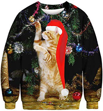FLYCHEN Felpa Natale Donna Senza Cappuccio Stampato Funny 3D Christmas Colorata Funny Divertente Felpe Girocollo Casuale Ugly Cosplay