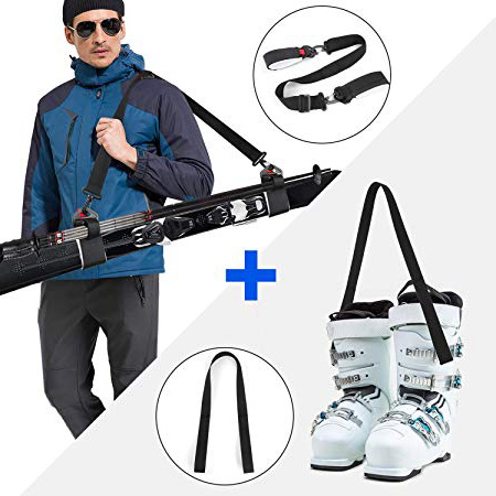 Odoland Tracolla Regolabile da Sci, Nylon Ski Tracolla, Cinghia da Sci con Resistente Gancio Ammortizzato e Passante per Proteggere Tavole da Sci dai Graffi, Perfetta Attrezzatura per Sci Alpino