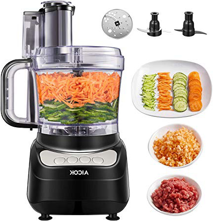 Robot da Cucina, AICOK 2.4L 900W Robot da Cucina Multifunzione, 3 Velocità Regolabili Tritatutto da Cucina Elettrico, Food Processor Adatto per Carne, Spezie, Frutta, Verdura, Impastare