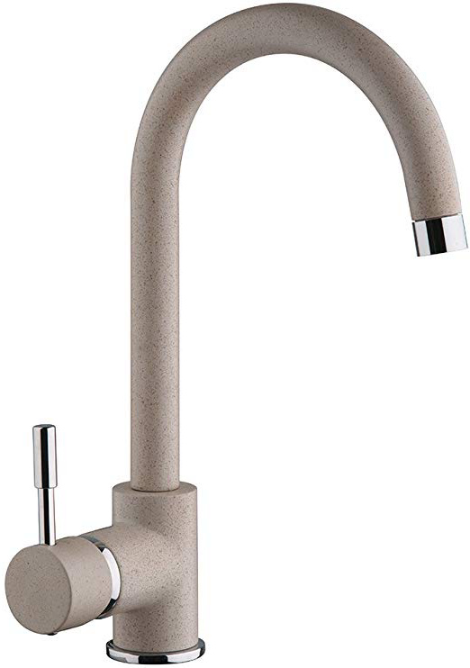 Paini – Rubinetto Fortis Miscelatore Monocomando Cucina, Lavello, Granito Avena, Leva laterale con bocca alta orientabile e curva, Design moderno, interamente prodotto e lavorato in Italia
